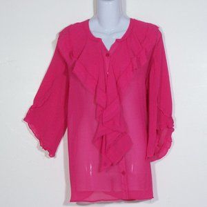 NEW DENIM 24/7 Hot Pink Sheer Blouse TopTunic Flounce Great w/Pants Leggins 24W